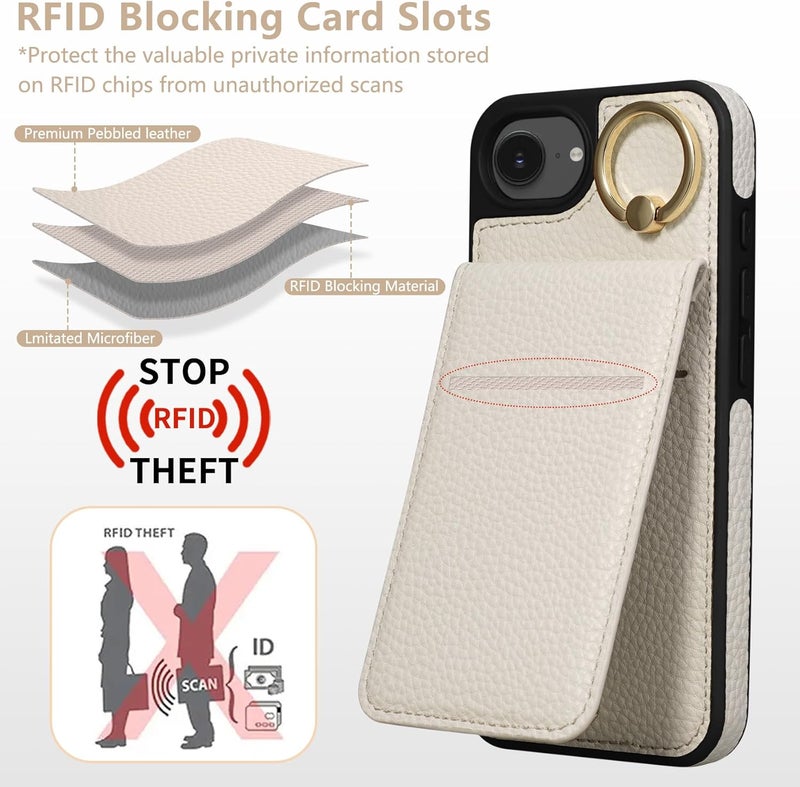 Keallce Case for iPhone 16e 6.1'', Detachable Crossbody Case Wallet with RFID Blocking Card Holder, 360ｰRing Stand, Folio Leather Phone Cover Shoulder Lanyard Strap Lady for iPhone 16e 2025, White - Image 2